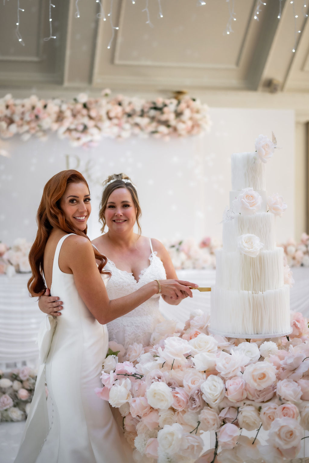 Wedding cake cutting moment