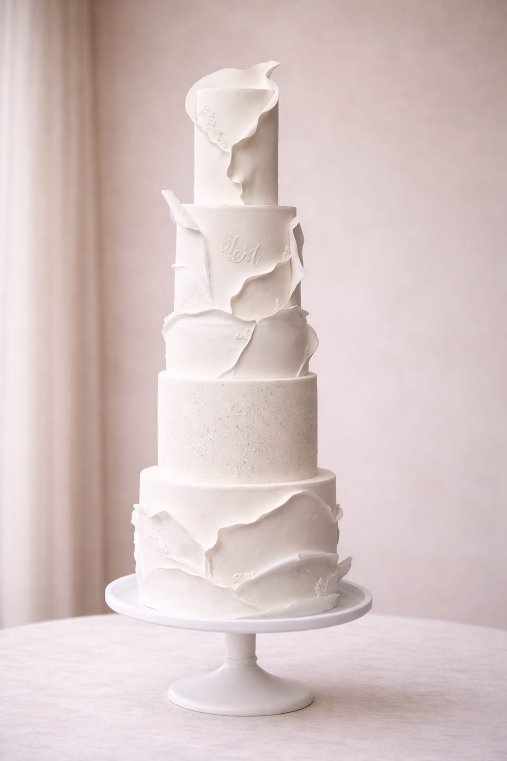 Five tier thick wave textured wedding cake, Essex