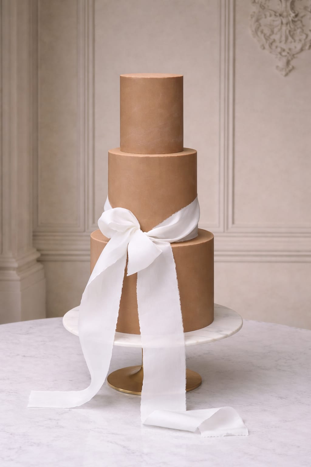 Three tier brown chocolate bow wedding cake, Essex