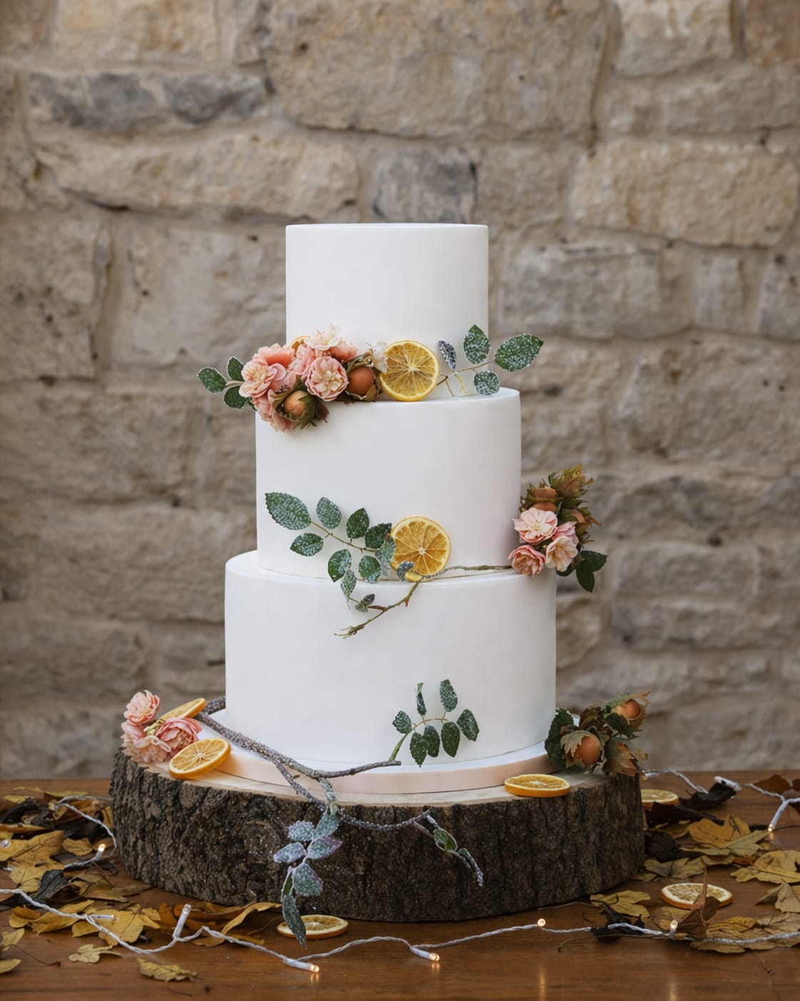 Three tier white autumn wedding cake, Essex