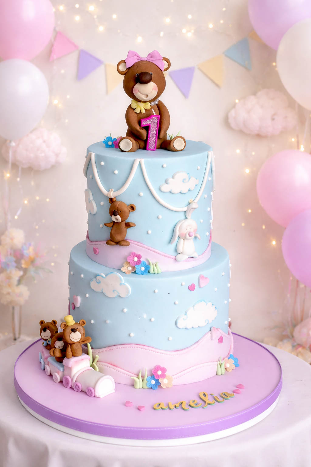 Two tier bear girls celebration cake, Essex