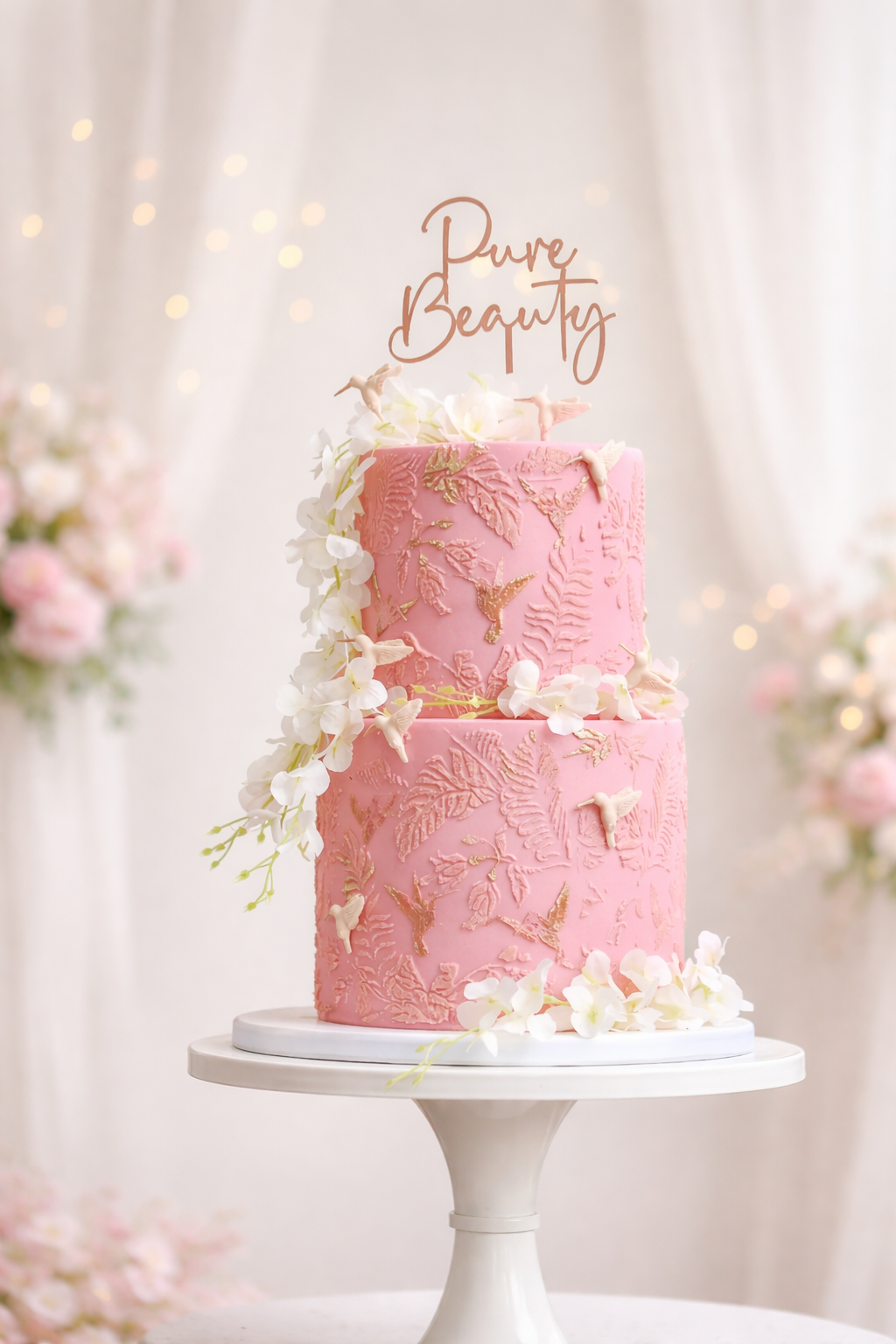 Two tier pink floral celebration cake, Essex